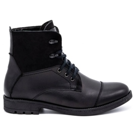 Olivier Botas de couro de inverno masculinas 7004 KB pretas preto