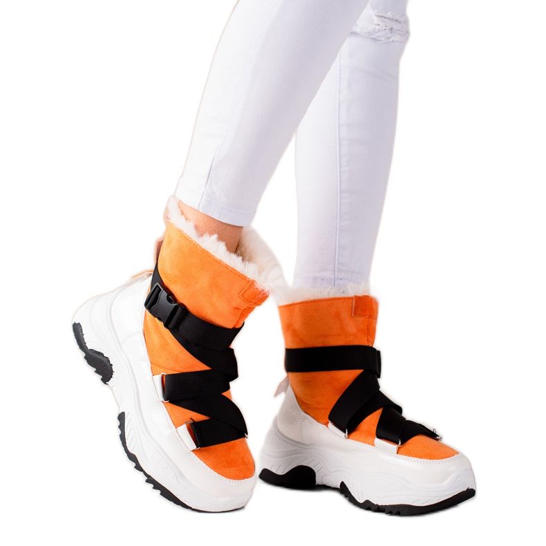TRENDI Botas de neve esportivas branco laranja