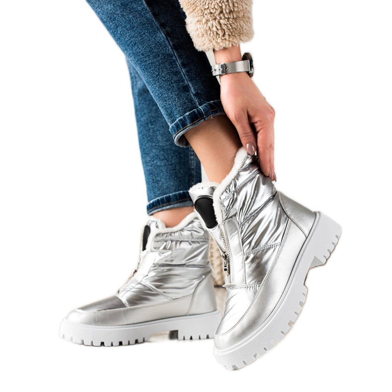 TRENDI Botas de neve brilhantes prateadas prata