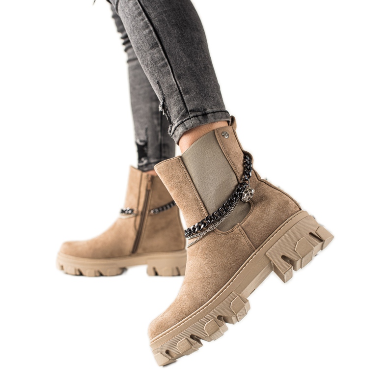 Goodin Botas quentes com correntes bege