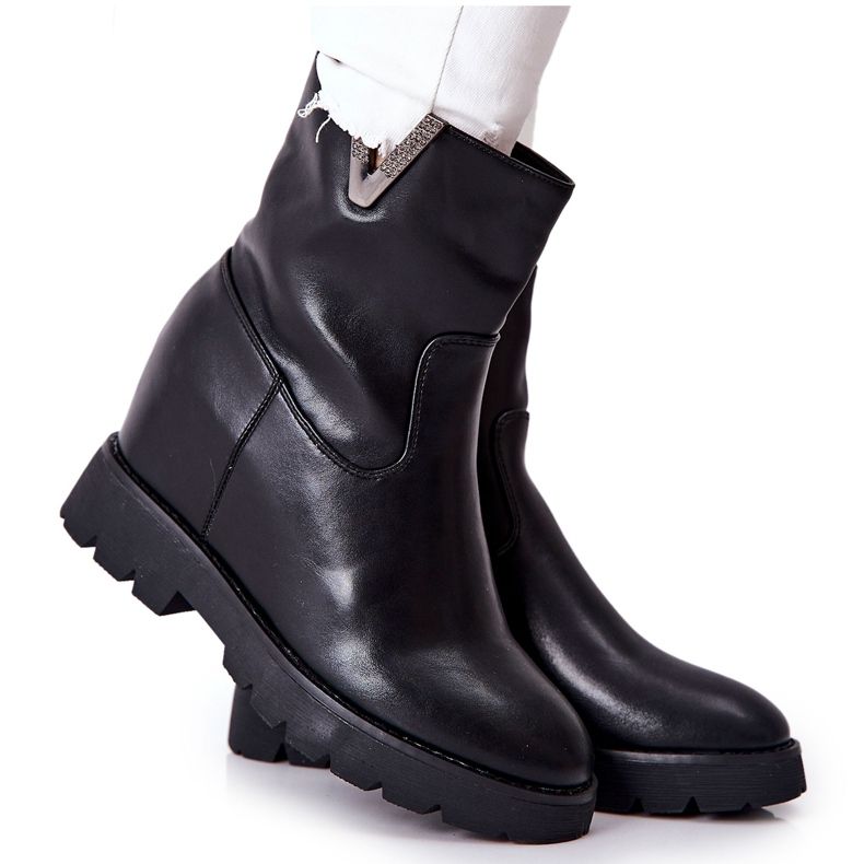 PG1 Botas pretas de tornozelo em cunha oculta com emblema Tiver preto PG1 Botas pretas de tornozelo em cunha oculta com emblema Tiver preto