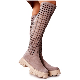 PA2 Botas de camurça Kallede Castanho Claro Openwork bege marrom