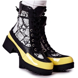 Botas de couro de cobra preto e amarelo Meridiah branco