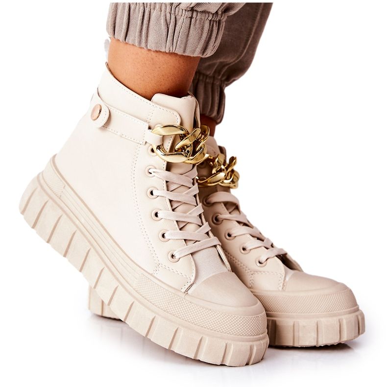 Tênis alto em plataforma bege Standies dourado