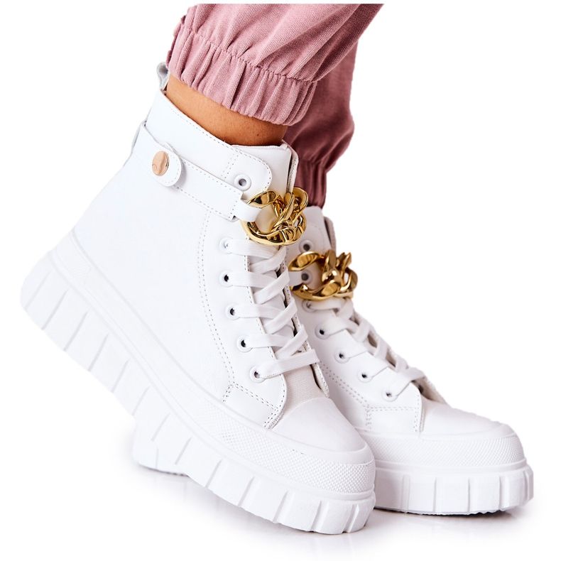 Tênis alto na plataforma White Standies branco dourado