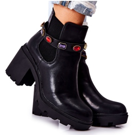 PS1 Botas femininas de couro no salto com cristais Macbeth preto