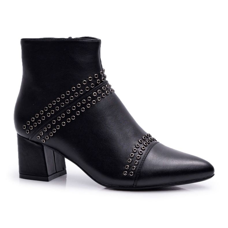 PS1 Botas femininas de salto alto em spitz com rebites Black Primma preto PS1 Botas femininas de salto alto em spitz com rebites Black Primma preto