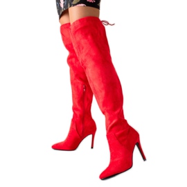 Small Swan Botas de camurça com salto alto vermelho Small Swan Botas de camurça com salto alto vermelho