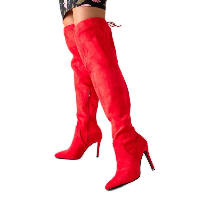 Small Swan Botas de camurça com salto alto vermelho