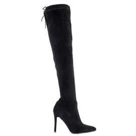 PA1 Botas de camurça com salto alto preto