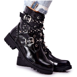 Botas de couro com alças pretas Kepherine preto