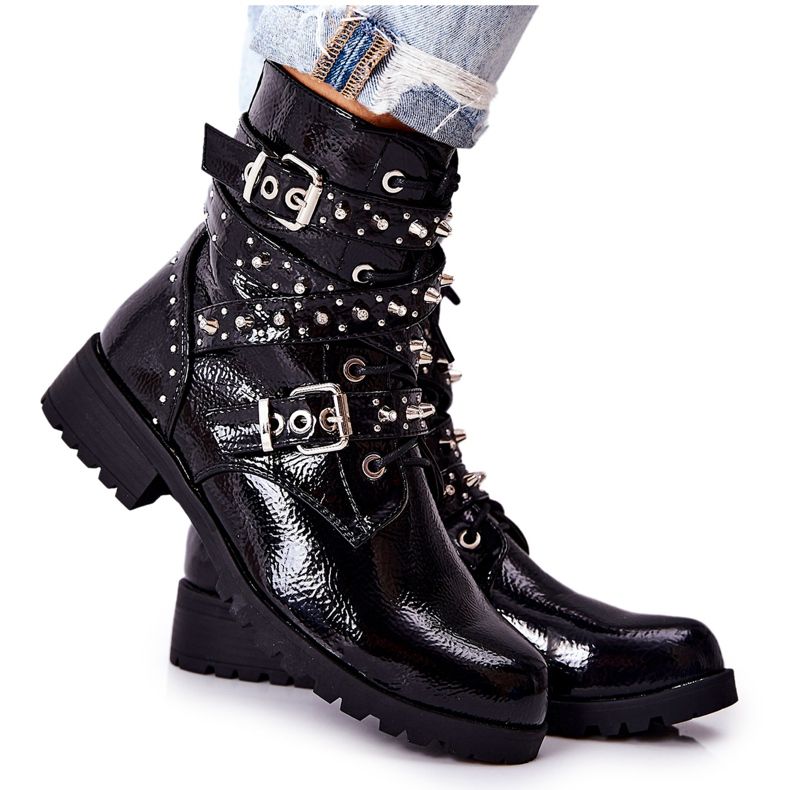 Botas de couro com alças pretas Kepherine preto