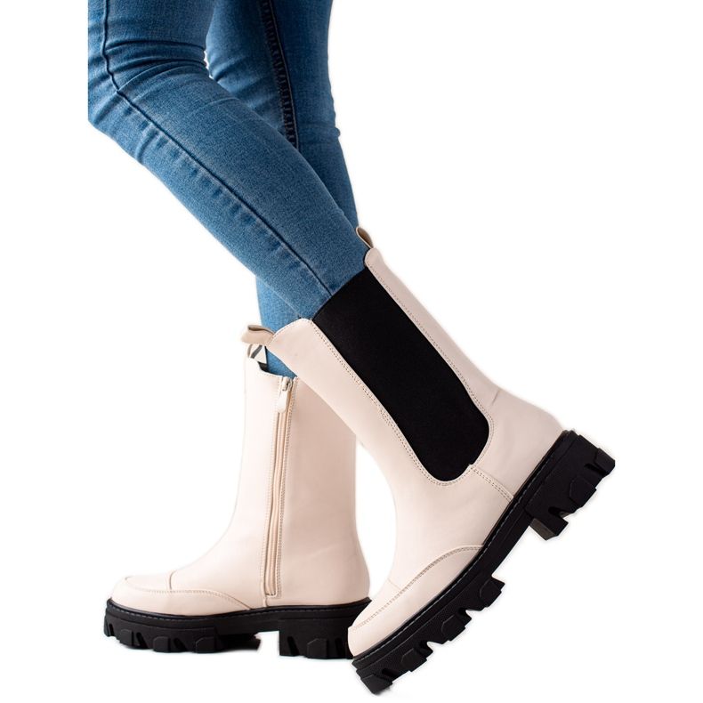 Small Swan Botas altas na plataforma bege
