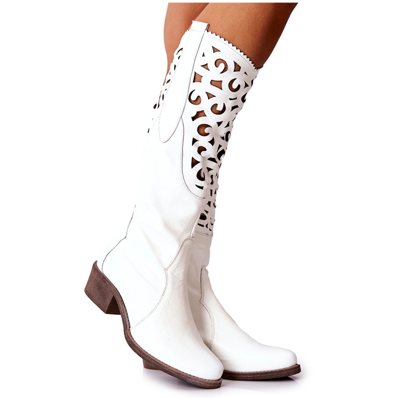 PA2 Botas de Couro Abertas em Branco Decorous