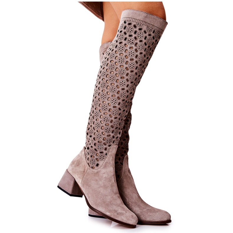 PA2 Botas de camurça com padrão aberto, Hekilea marrom claro castanho