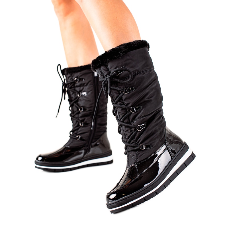 TRENDI Botas de alta neve com pele preto