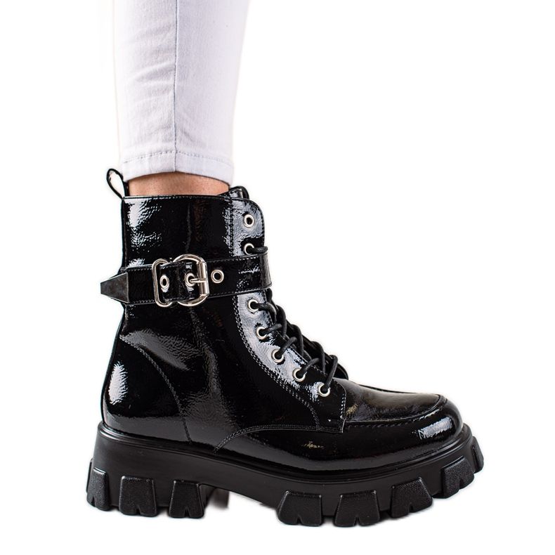 TRENDI Trabalhadores lacados com fivela preto TRENDI Trabalhadores lacados com fivela preto