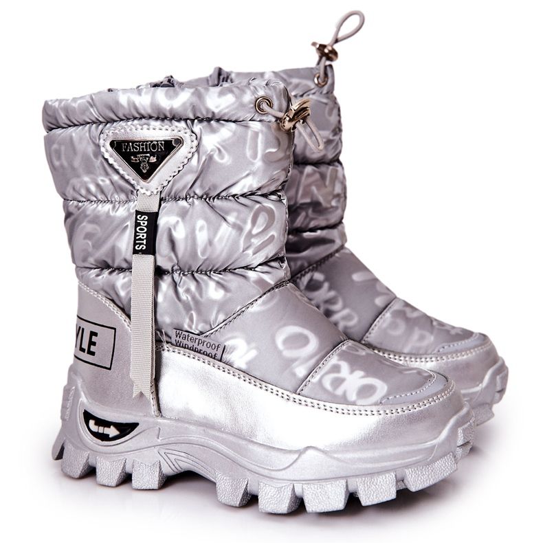 PJ2 Botas de neve quentes para crianças com zíper Silver Cleome prata