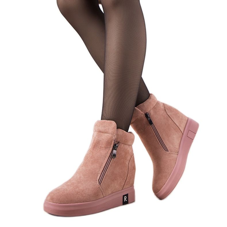 Botas femininas rosa na cunha Brousse