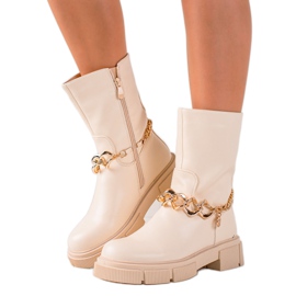 Gogo Botas de trabalho elegantes com corrente bege
