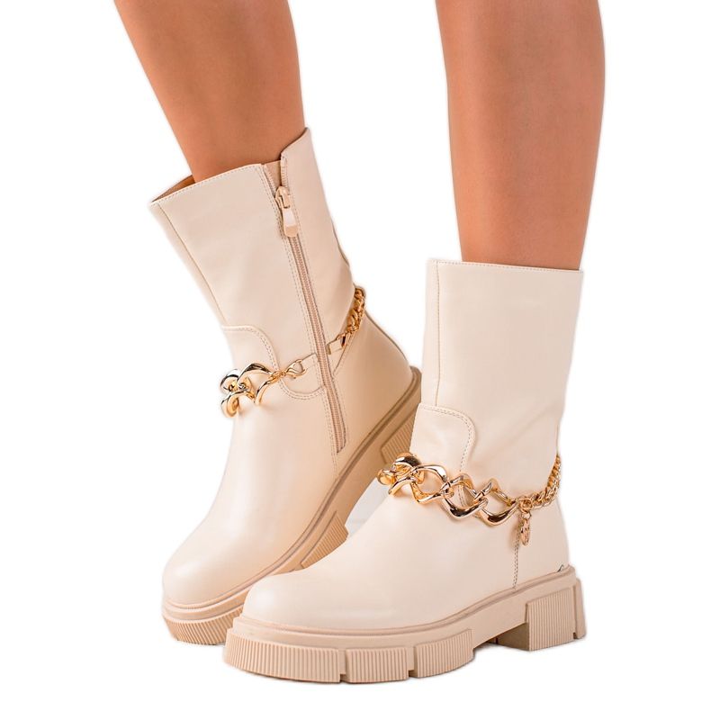 Gogo Botas de trabalho elegantes com corrente bege