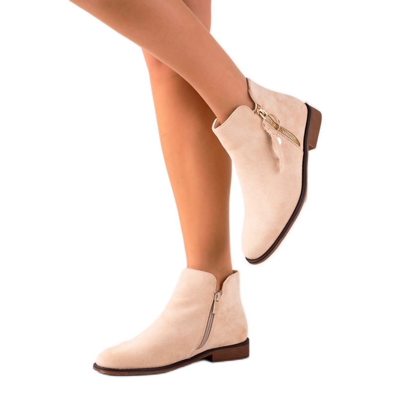 Super Me Botas com zíper dourado bege Super Me Botas com zíper dourado bege