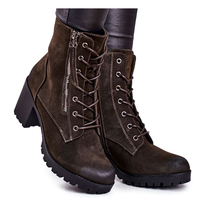 S.Barski Botas femininas de salto aquecido caqui Vimen cáqui