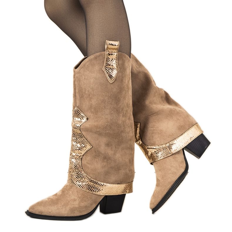 Luciana botas de cowboy bege dourado