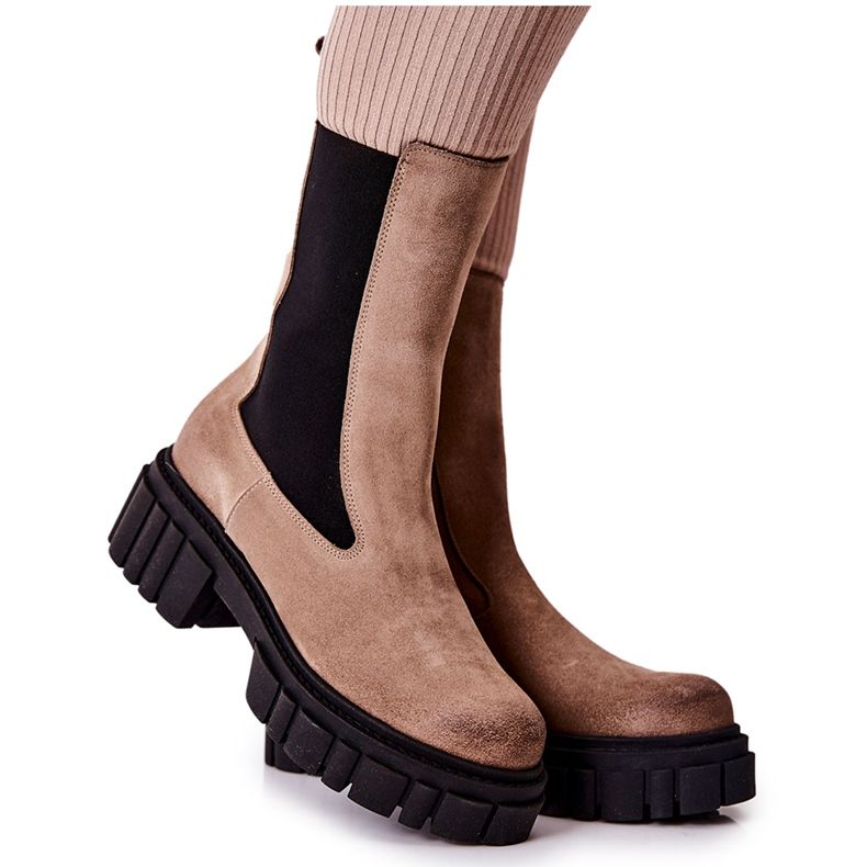 Trabalhadores de botas de couro Laura Messi Bege escuro 2421 castanho