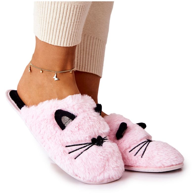 PE1 Gatinhos com chinelos macios com orelhas distintas rosa