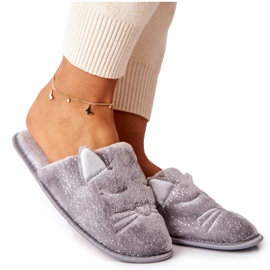 PE1 Chinelos de gatinho brilhantes com orelhas Kaisy cinza prata