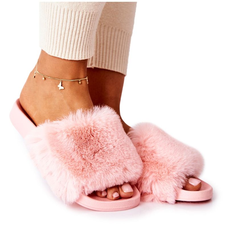 PB2 Chinelos de borracha sensível a rosa claro com pele PB2 Chinelos de borracha sensível a rosa claro com pele