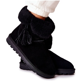 FS1 Botas de neve quentes Mukluki Franjas pretas Sorella preto