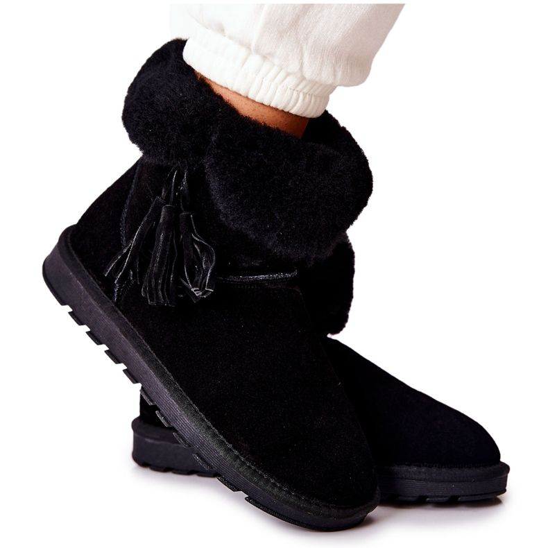 FS1 Botas de neve quentes Mukluki Franjas pretas Sorella preto FS1 Botas de neve quentes Mukluki Franjas pretas Sorella preto