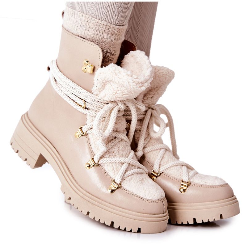 Lewski Shoes Caçadores de botas de couro amarrado Lewski bege claro 3116