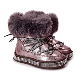 Botas infantis de neve com pele Grandis cinza-marrom castanho multicolorido dourado