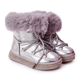 FR1 Botas de neve infantis com pele de prata Grandis