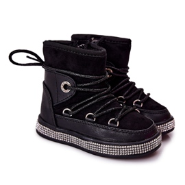 FR1 Botas de neve infantis pretas com zircônia cúbica Wellma preto