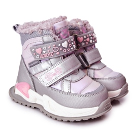 PJ2 Botas de neve quentes para crianças prateado-rosa frio roxo prata