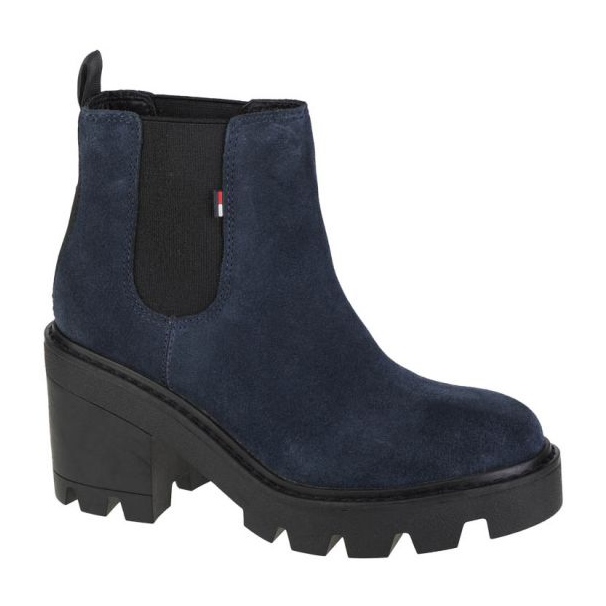 Bota Tommy Hilfiger Essential camurça de salto médio W EN0EN01093-C87 azul marinho