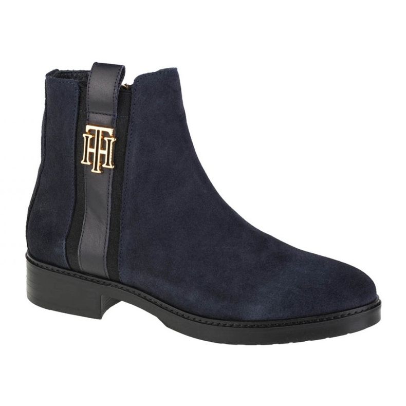 Bota plana Tommy Hilfiger Interlock camurça W FW0FW05184-DW5 azul marinho