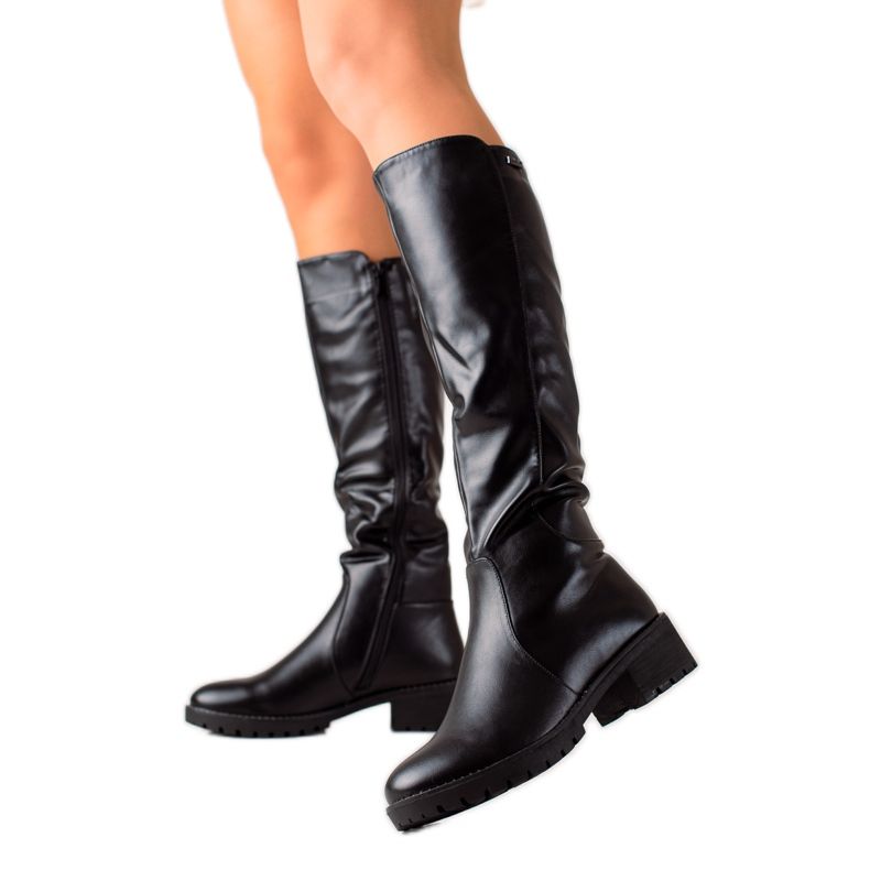 Gogo Botas elegantes com couro ecológico preto