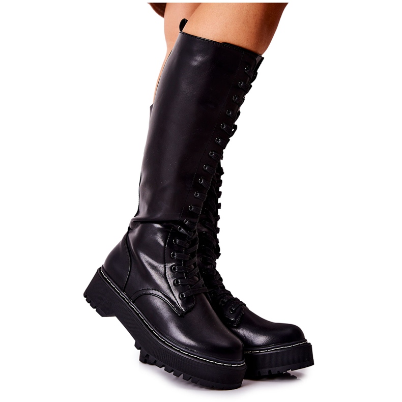 PE1 Botas de cano altas femininas pretas Khloe preto