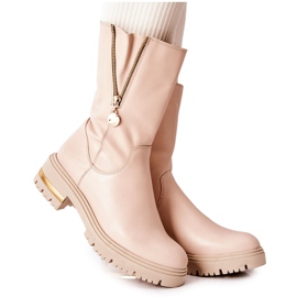 PA2 Botas Quentes de Couro Bege Florency PA2 Botas Quentes de Couro Bege Florency