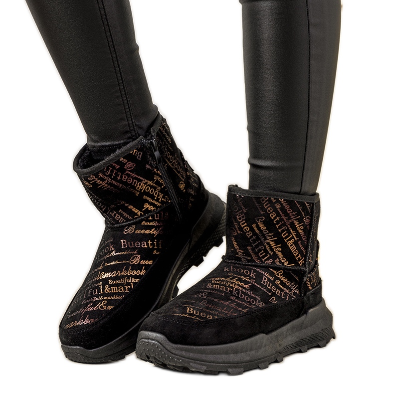Botas femininas pretas e douradas Crescent para neve preto