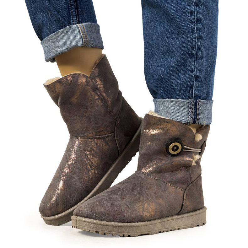 Botas femininas de neve cinza e ouro de Kanga dourado