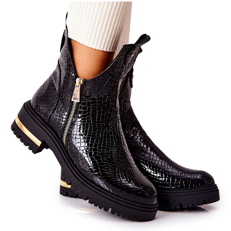 PA2 Botas pretas com um padrão de crocodilo recortado Crolisia preta preto PA2 Botas pretas com um padrão de crocodilo recortado Crolisia preta preto