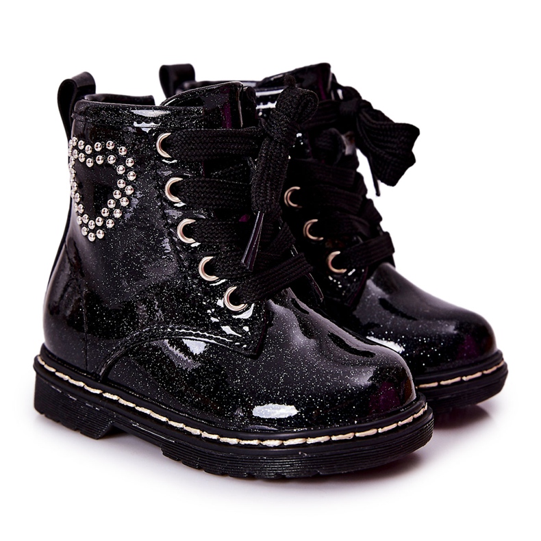 WT1 Botinhas pretas brilhantes lacadas para crianças preto
