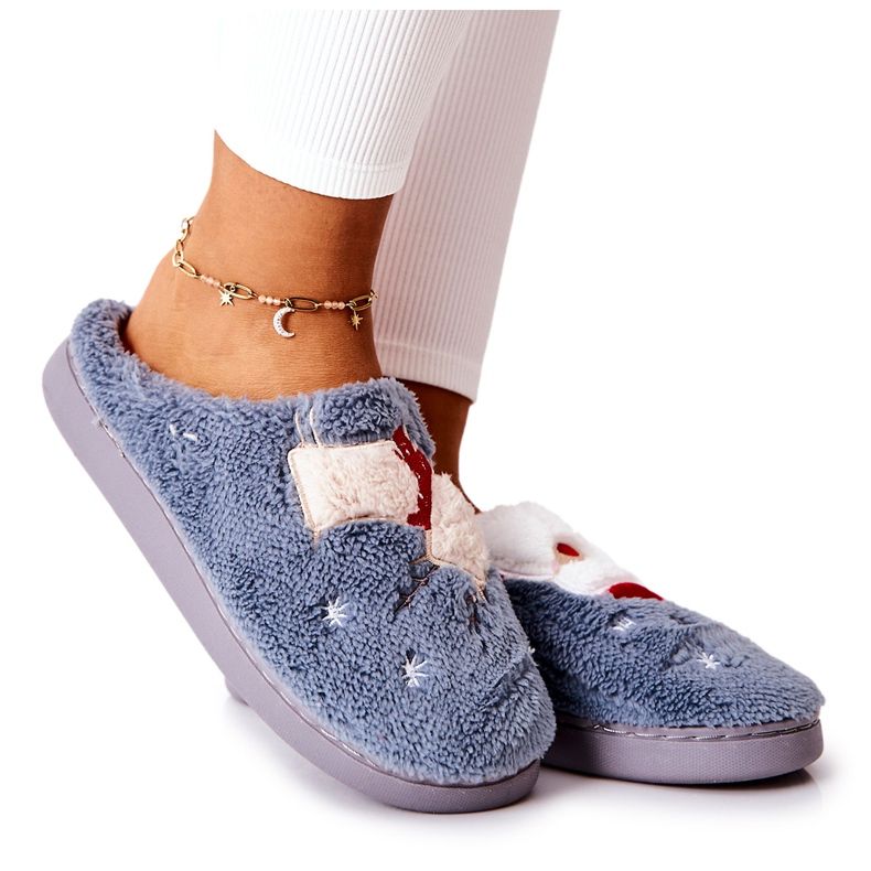 WJ1 Papai Noel chinelos de natal e rena cinza