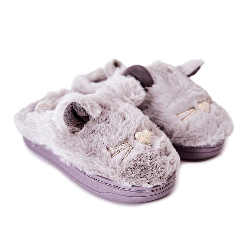 WJ1 Gatos chinelos infantis com orelhas cinza Tammy